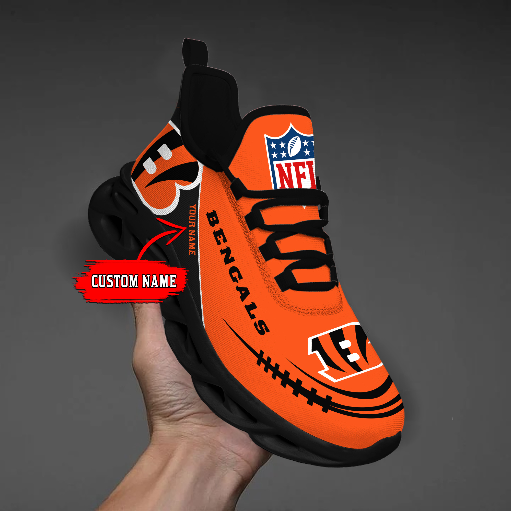 1 Custom Name   Cincinnati Bengals   PERSONALIZED MAX SOUL SHOES T2