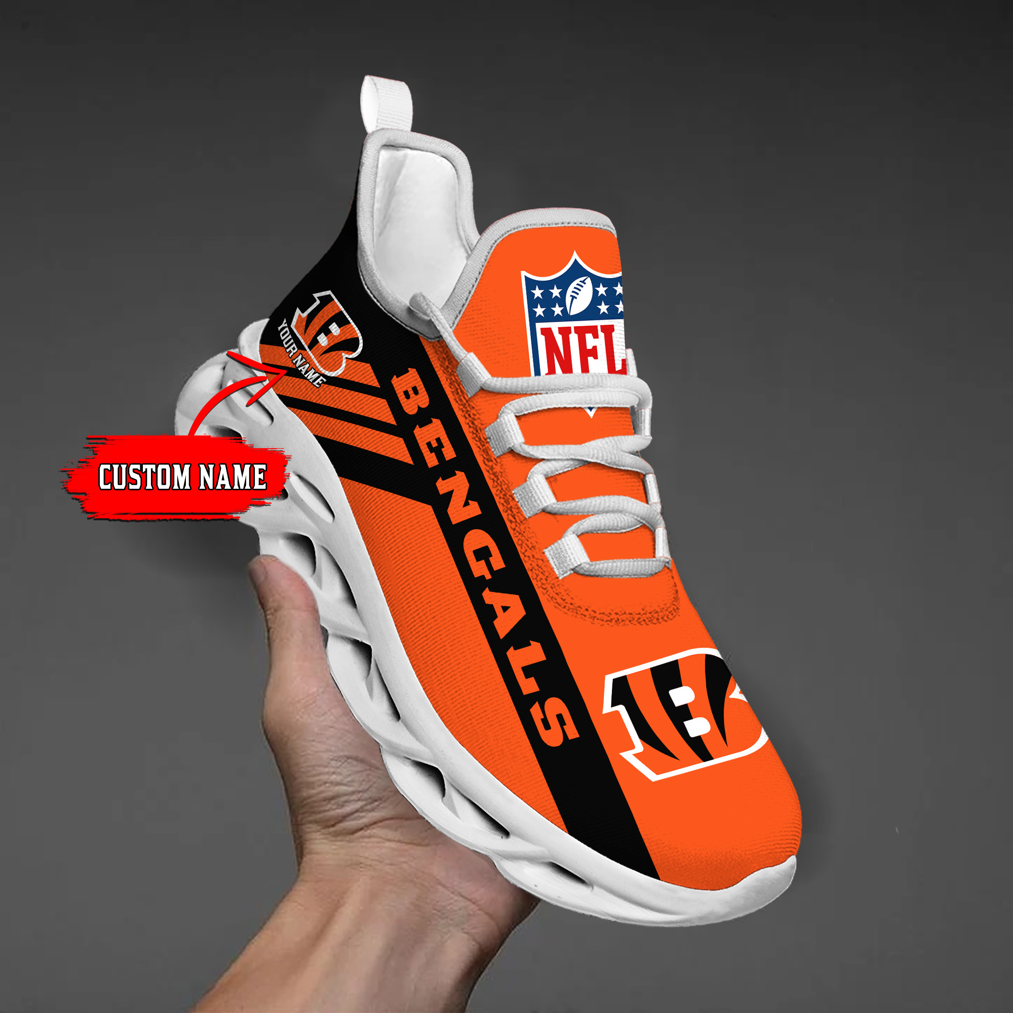 1 Custom Name   Cincinnati Bengals    PERSONALIZED MAX SOUL SHOES  T3