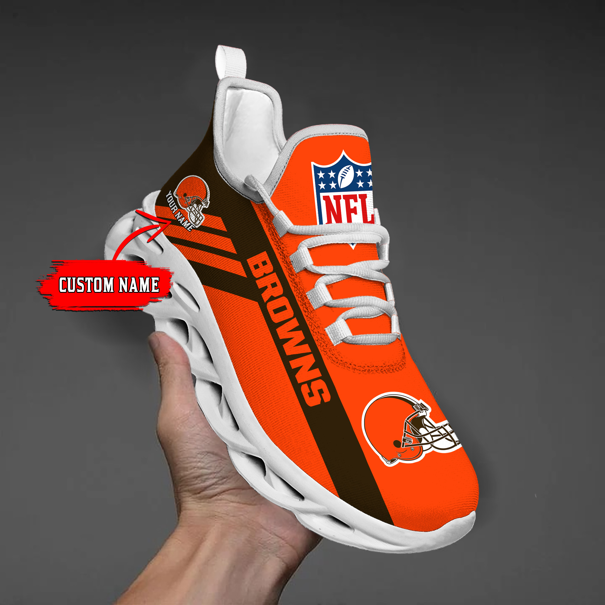 1 Custom Name   Cleveland Browns    PERSONALIZED MAX SOUL SHOES  T3