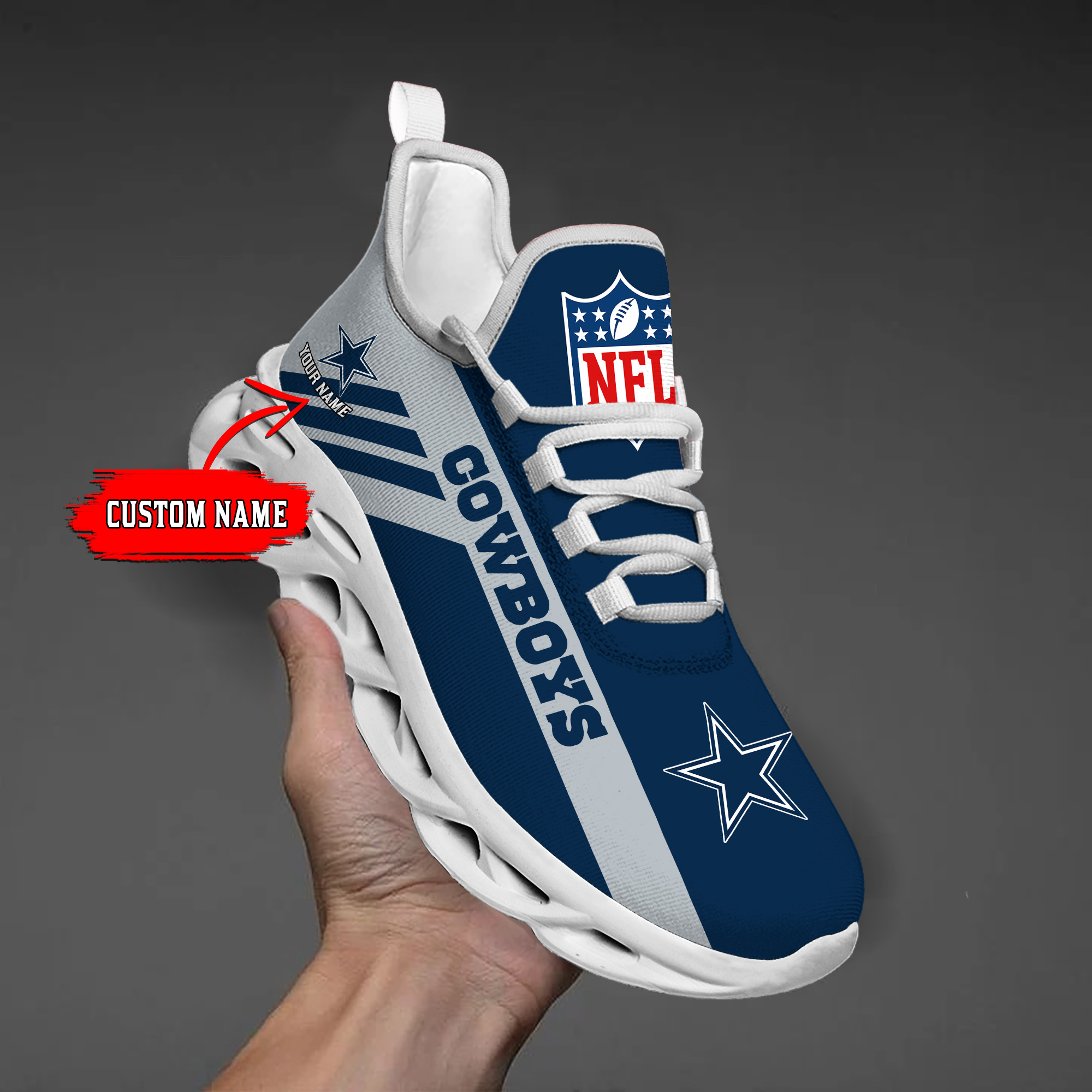 1 Custom Name   Dallas Cowboys    PERSONALIZED MAX SOUL SHOES  T3