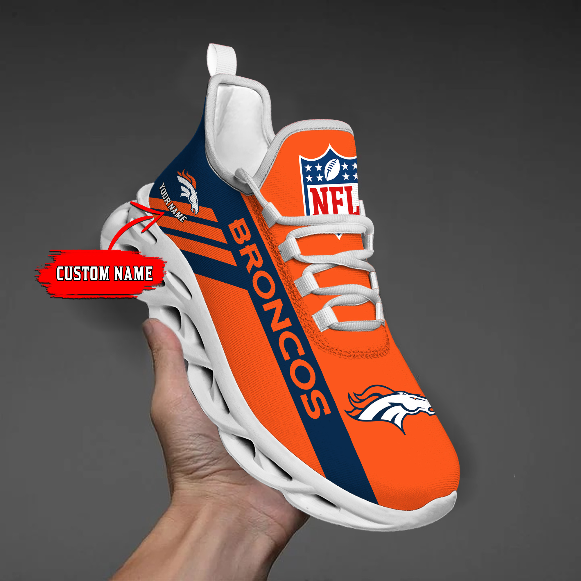 1 Custom Name   Denver Broncos    PERSONALIZED MAX SOUL SHOES  T3