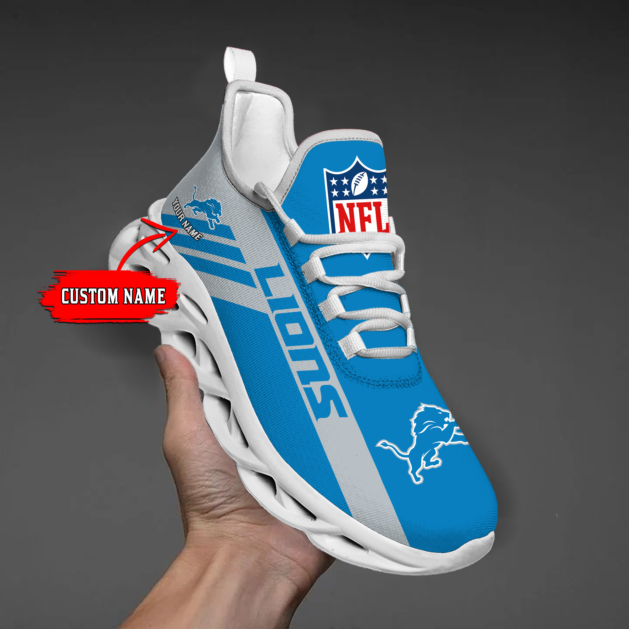 1 Custom Name   Detroit Lions    PERSONALIZED MAX SOUL SHOES  T3