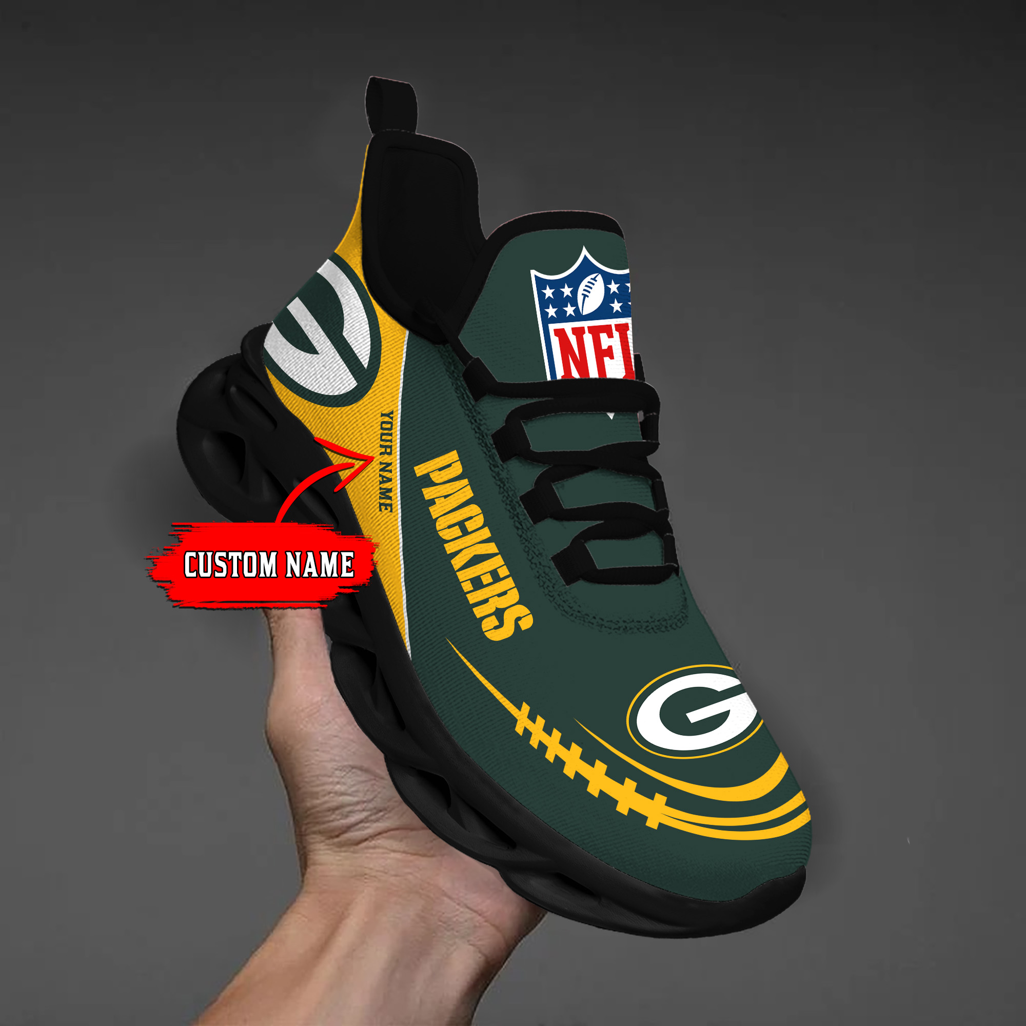 1 Custom Name   Green Bay Packers   PERSONALIZED MAX SOUL SHOES T2