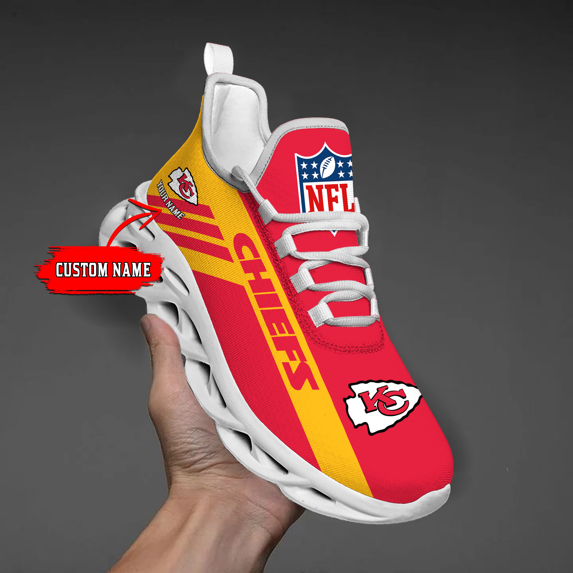 1 Custom Name   Kansas City Chiefs    PERSONALIZED MAX SOUL SHOES  T3