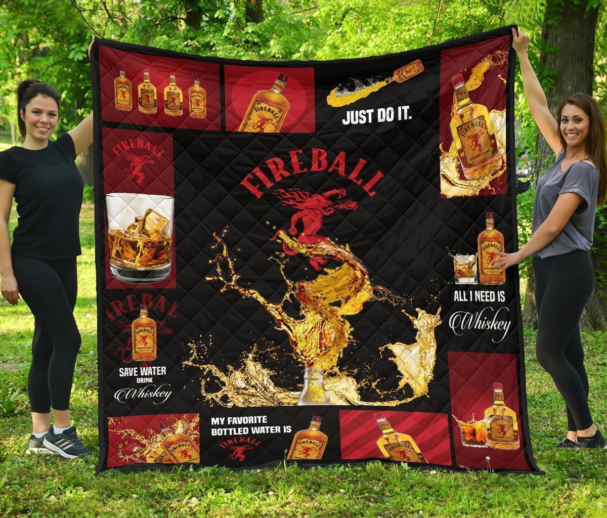 Fireball Cinnamon Quilt Blanket All I Need Is Whisky Gift Idea 3D Quilt Blanket 72