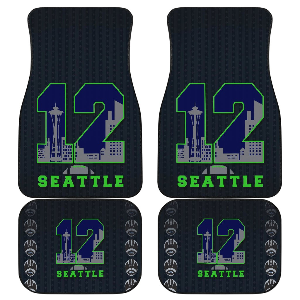  Team Car Floor Mats - Seattle Seahawks City Number 12 Rugby Balls Car Mats