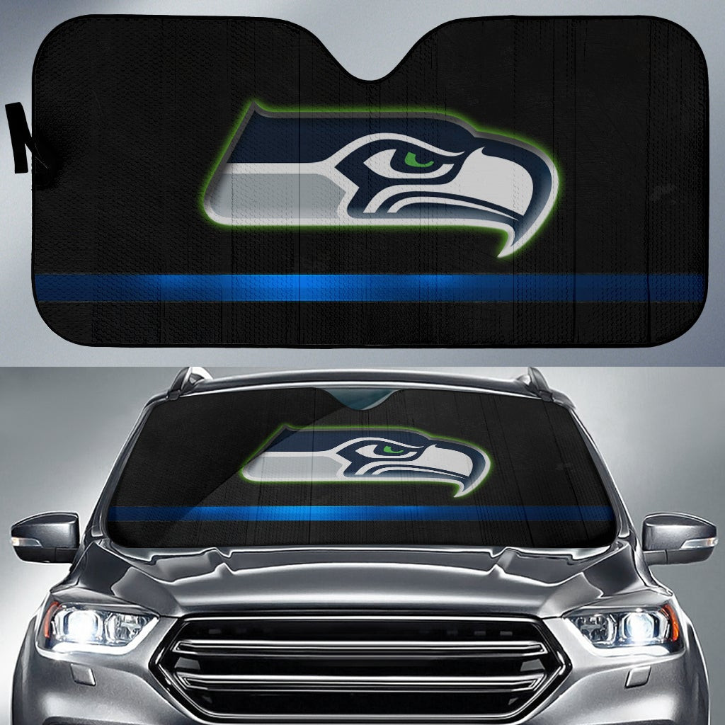  Team Car Sunshade - Metal Seattle Seahawks Head Blue Line Sun Shade