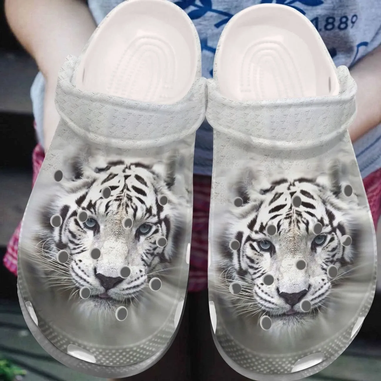 Tiger Personalized Clog Custom Crocs Comfortablefashion Style Comfortable For Women Men Kid Print 3D White Tiger