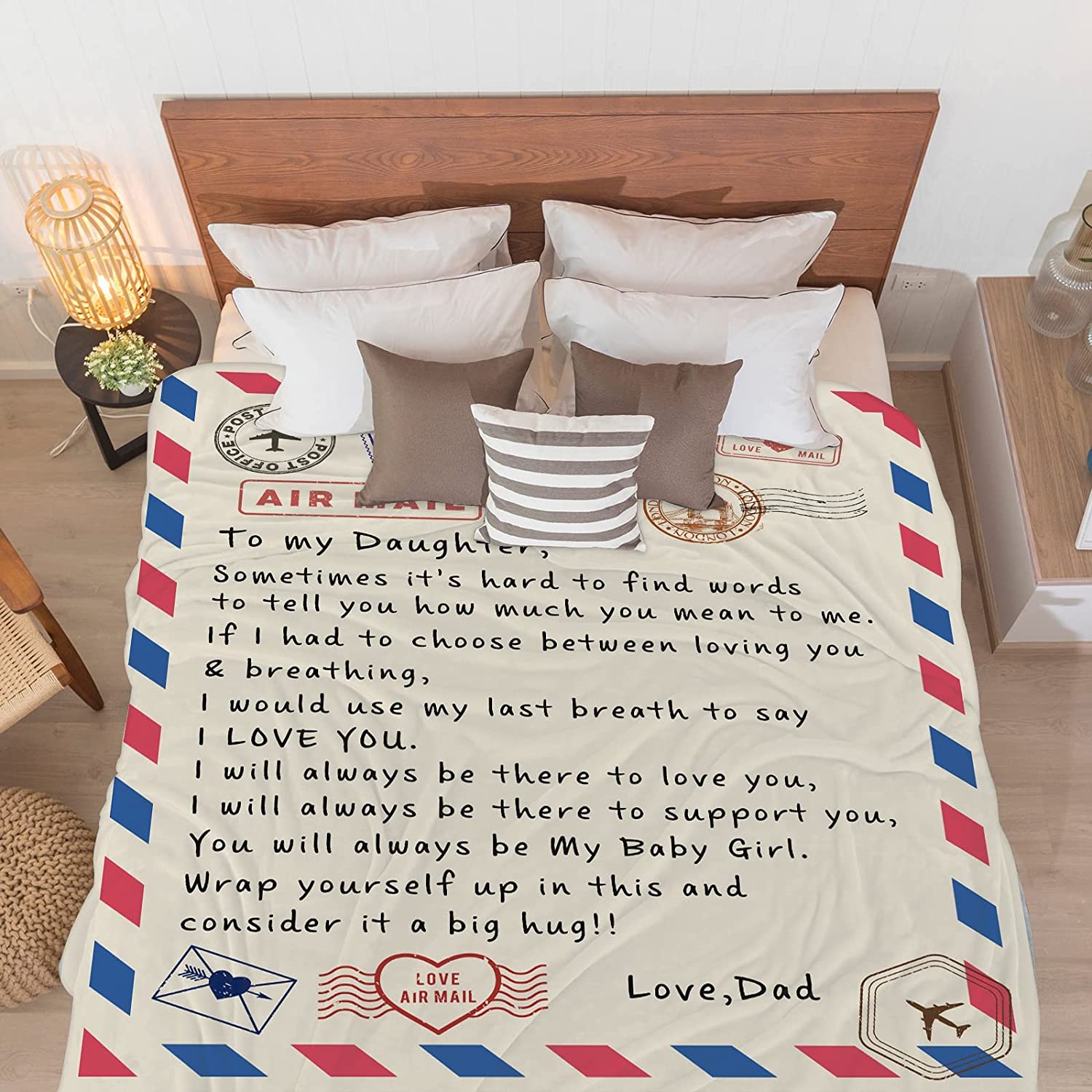 To My Daughter Blanket Airmail Blanket To My Daughter Birthday Gift From Dad Letter Printed Quilts Positive Encourage Love Fleece Throw Blankets