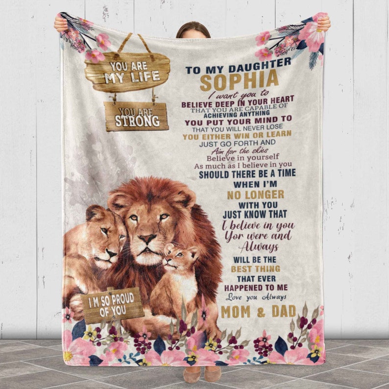 To My Daughter You Are My Life Blanket, Blanket For Daughter From Mom And Dad, Gift For Daughter's Birthday, Lion Daughter Blanket