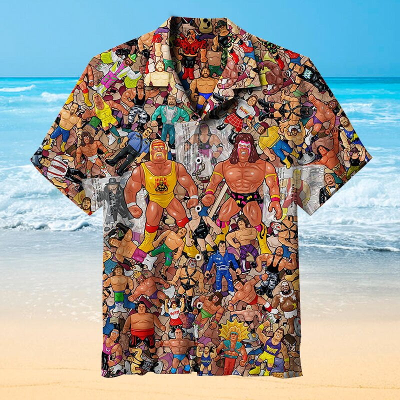 Wrestling Character Collage Art | Short-sleeved Unisex Hawaiian Shirt