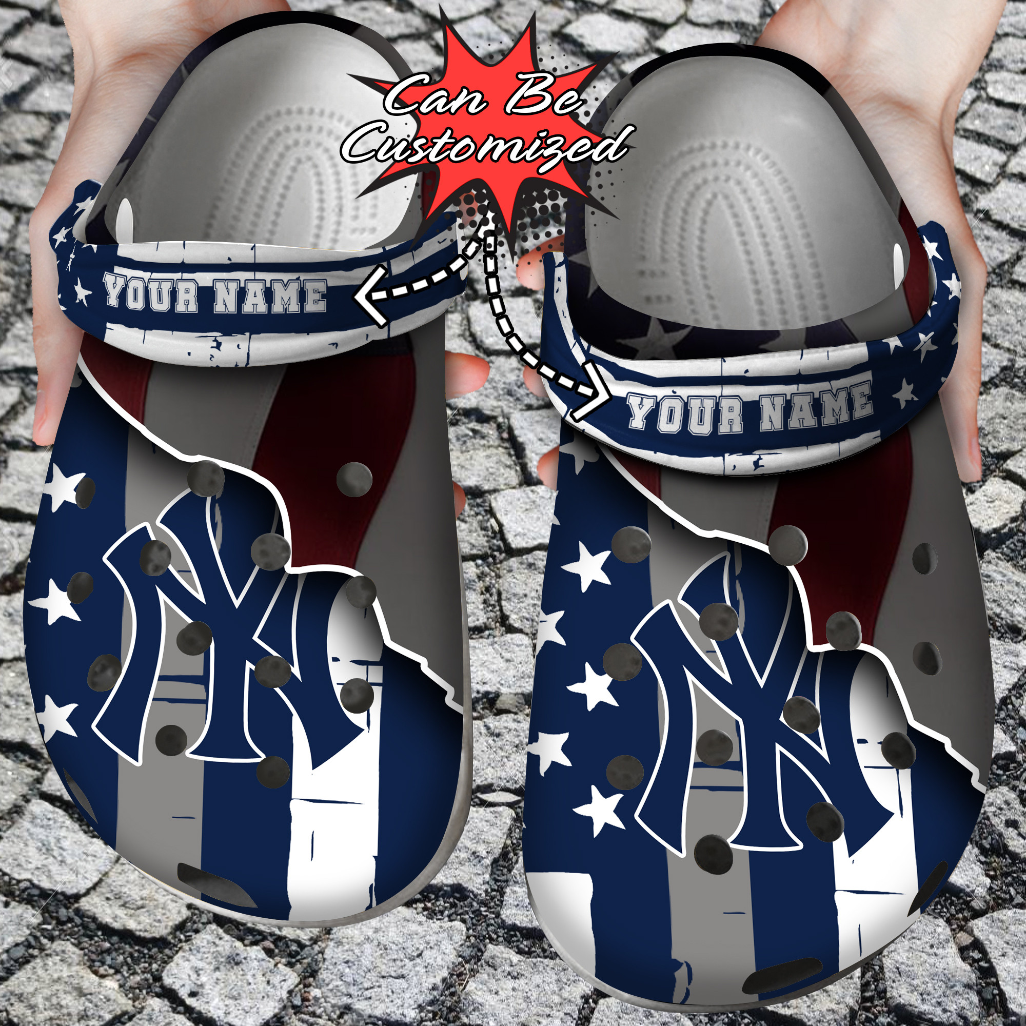 Yankees Crocs - Personalized NY Yankees Baseball Team American Flag Line Clog